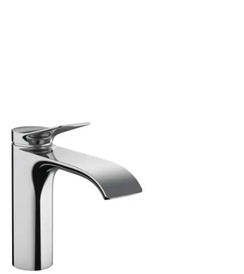 Waschtischmischer von Hansgrohe mit einem stilvollen, flachen Auslauf und einer Hebelsteuerung für die Wasserregulation, in verchromter Ausführung.